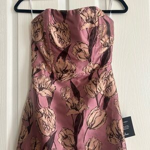 Lulu's Pink and Brown Floral Strapless Dress
